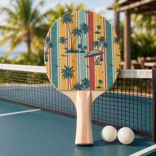 Pala De Ping Pong Rayas Retro Palmeras Tropicales (Subido por el creador)