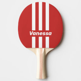 Pala De Ping Pong Rayas Retro Rojas de Tres Pines con Nombre