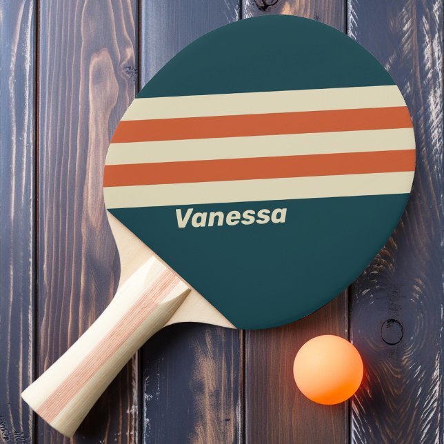 Pala De Ping Pong Rayas Retro Wave con Nombre (Subido por el creador)