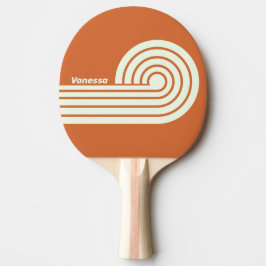 Pala De Ping Pong Rayas rizadas dobles naranjas retro con nombre