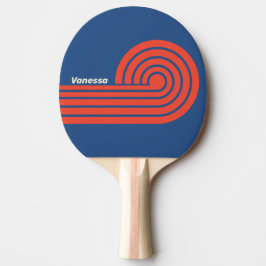 Pala De Ping Pong Rayas rizadas rojas y azules retro con nombre