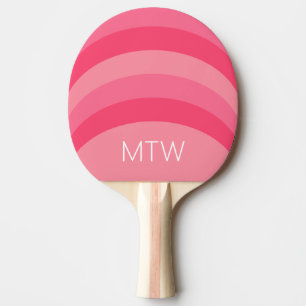 Pala De Ping Pong Rayas rosadas simples Monograma blanco
