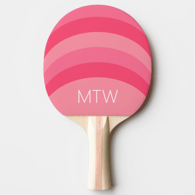 Pala De Ping Pong Rayas rosadas simples Monograma blanco (Anverso)