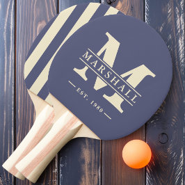 Pala De Ping Pong Rayas superpuestas con monograma y nombre Lavanda 
