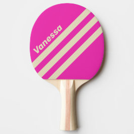 Pala De Ping Pong Rayas Triangulares Rosa Retro con Nombre
