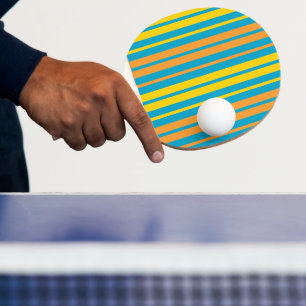 Pala De Ping Pong Rayas verticales amarillas y naranjas azules  