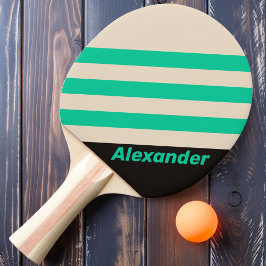 Pala De Ping Pong Rayas Vintage Sport Menta Medianoche con Nombre