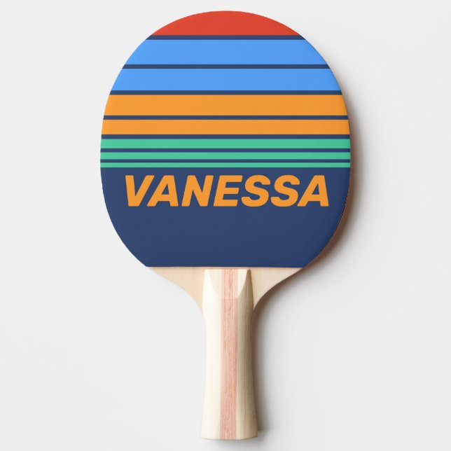 Pala De Ping Pong Rayo Retro Antiguo del Horizonte del Arcoiris con  (Anverso)