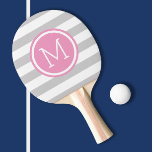 Pala De Ping Pong Rayos y rayas rosadas de la prepa Monograma