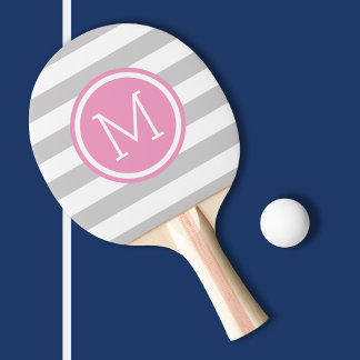 Pala De Ping Pong Rayos y rayas rosadas de la prepa Monograma