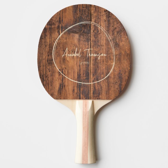 Pala De Ping Pong Reclaimed Wood Name in Drawn Circle  (Anverso)