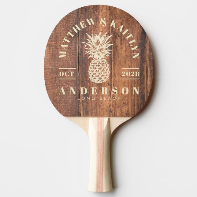 Pala De Ping Pong Reclaimed Wood Tropical Pineapple Wedding (Reverso)