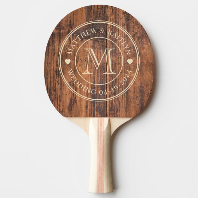 Pala De Ping Pong Reclaimed Wood Wedding Monogram Heart (Anverso)