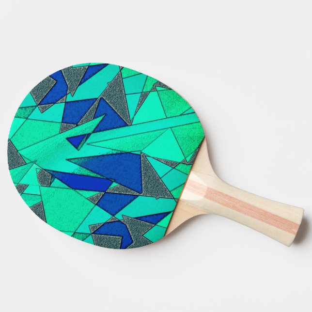 Pala De Ping Pong Recortes triangulares verdes sobre fondo azul, ásp (Lateral)