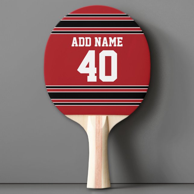 Pala De Ping Pong Red and Black Sports Jersey Custom Name Number (Custom Ping Pong Paddle - Team or College colors Sports Jersey)