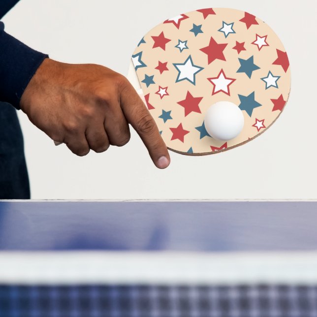 Pala De Ping Pong Red and Blue Stars, 4th of July, Beige Background (in situ)