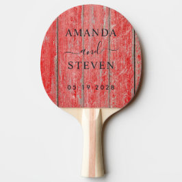 Pala De Ping Pong Red Barn Boards combina nombres con fecha de boda