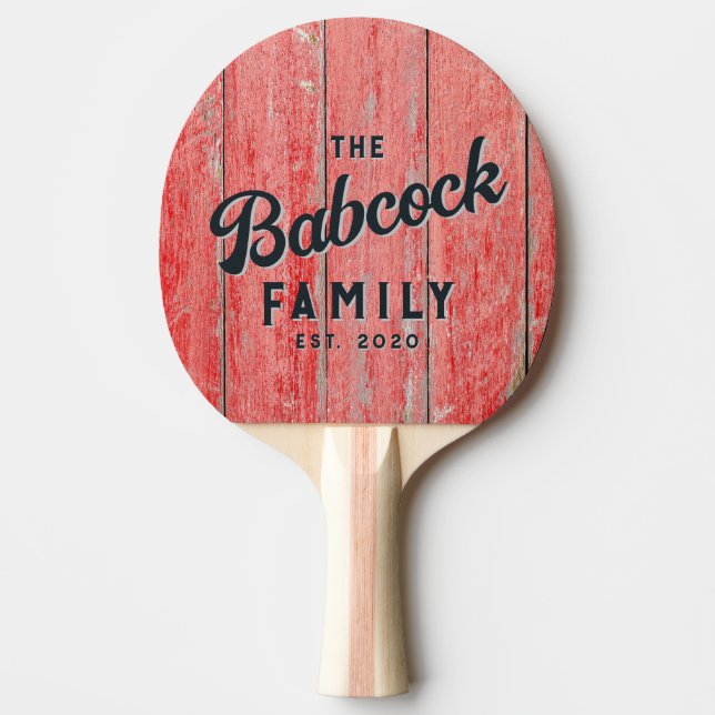 Pala De Ping Pong Red Barn Boards Retro Family Name & Year (Anverso)