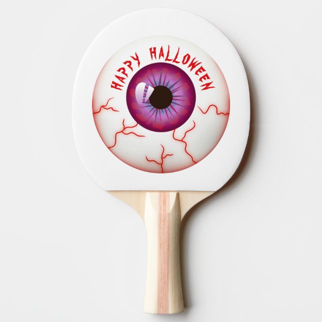 Pala De Ping Pong Red Blooshot Eyeball Happy Halloween (Reverso)