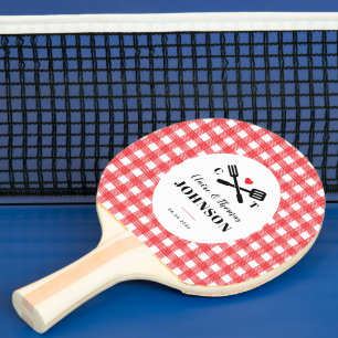 Pala De Ping Pong Red Gingham Plaid Grill Monogram Boda