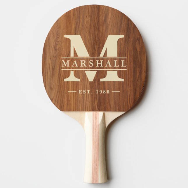 Pala De Ping Pong Red Oak Wood Monogram & Name Overlay (Reverso)