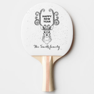 Pala De Ping Pong Reindeer blanco y negro mágico de Año Nuevo