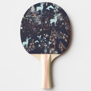Pala De Ping Pong Resplandor en modelo tribal del boho oscuro de la