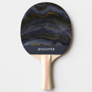 Pala De Ping Pong Resumen de la Piedra de Agate de Oro y Negro Moder