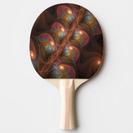 Pala De Ping Pong Resumen fluorescente colorido Trippy Brown Fractal