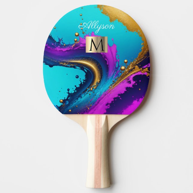 Pala De Ping Pong Resumen líquido dinámico, nombre y monograma (Anverso)
