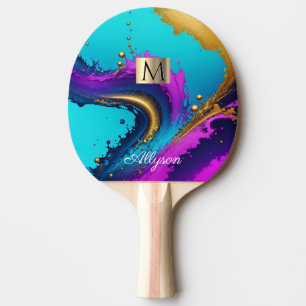 Pala De Ping Pong Resumen Líquido Dinámico, Nombre Y Monograma, Vs 2