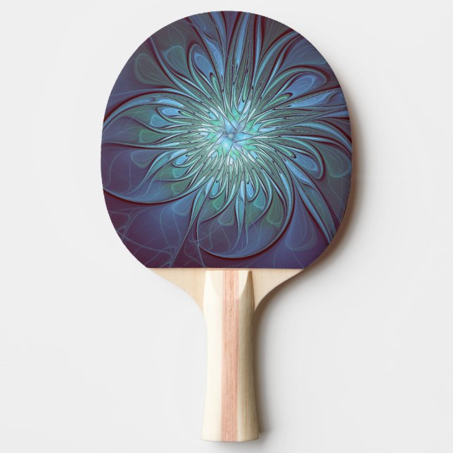 Pala De Ping Pong Resumen moderno Arte fractal de flor azul de moda (Anverso)