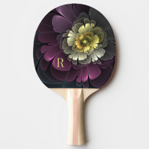 Pala De Ping Pong Resumen Purpur Khaki Flower Fractal Monograma