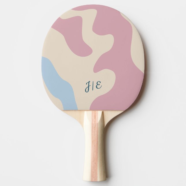 Pala De Ping Pong Resumen suave Forma orgánica Monograma azul rosa (Anverso)