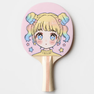 Pala De Ping Pong Retrato de niña estrella pastel Kawaii
