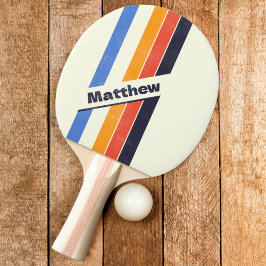 Pala De Ping Pong Retro Afligido cinco Rayas Oscuro con Nombre