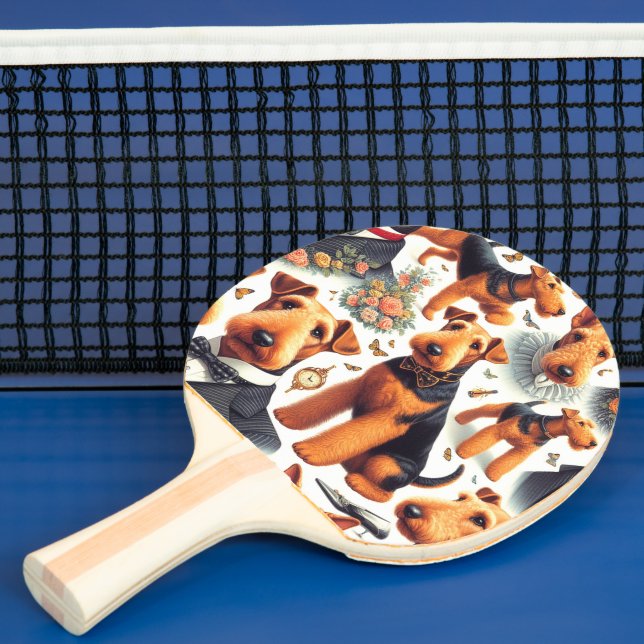 Pala De Ping Pong Retro Airedale Terrier Seamless (in situ)