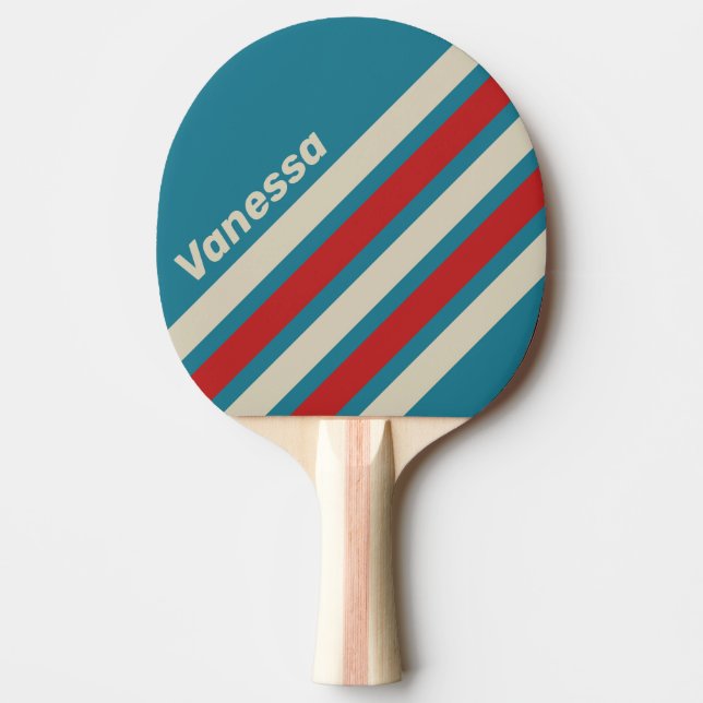 Pala De Ping Pong Retro Aqua Surf Angled Striping with Name (Anverso)