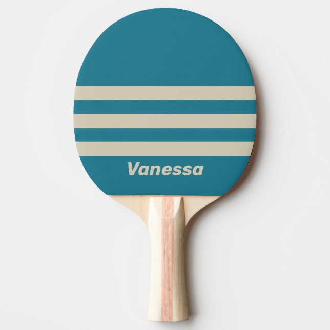 Pala De Ping Pong Retro Aquamarine Three Across Striping with Name (Anverso)