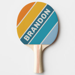 Pala De Ping Pong Retro Arcoíris Negrita Rayado con Nombre