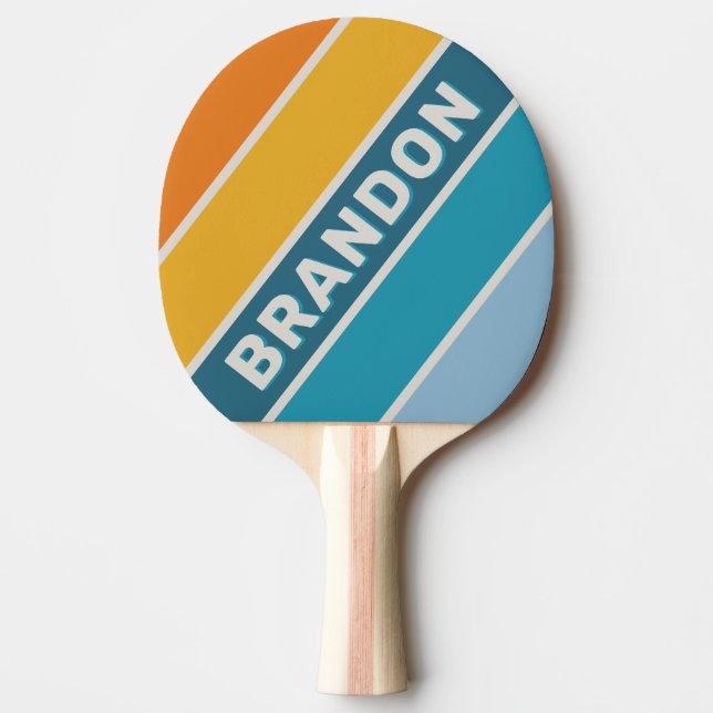 Pala De Ping Pong Retro Arcoíris Negrita Rayado con Nombre (Anverso)