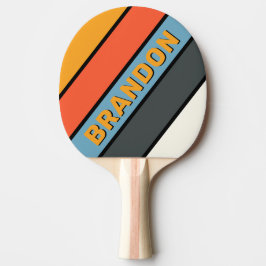 Pala De Ping Pong Retro Arcoíris Oscuro Negrita Rayado con Nombre