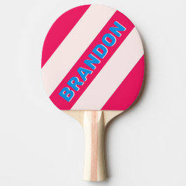 Pala De Ping Pong Retro Azul Aplastante Negrita Rayas con Nombre