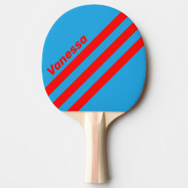 Pala De Ping Pong Retro Azul Eléctrico Franja Triangular Roja y Nomb