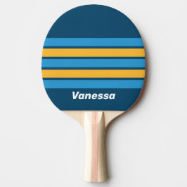 Pala De Ping Pong Retro Azul Marinería Franjas con Nombre