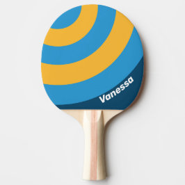 Pala De Ping Pong Retro Azul Marino Círculo Raya con Nombre