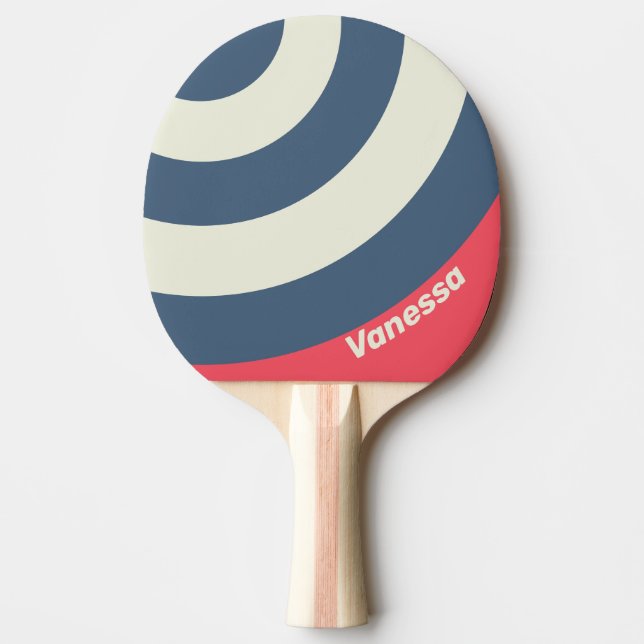 Pala De Ping Pong Retro Beach Club Circle Stripe with Name (Anverso)