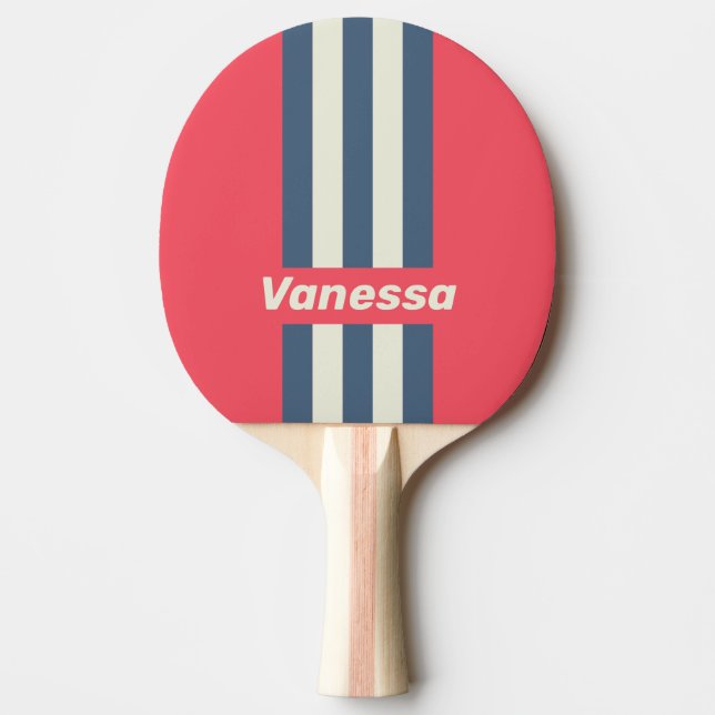 Pala De Ping Pong Retro Beach Club Pin Striped with Name (Anverso)