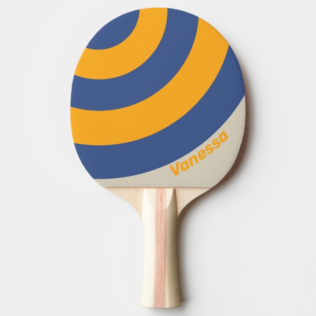 Pala De Ping Pong Retro Blue Crush Atardecer Círculo Raya con Nombre (Anverso)