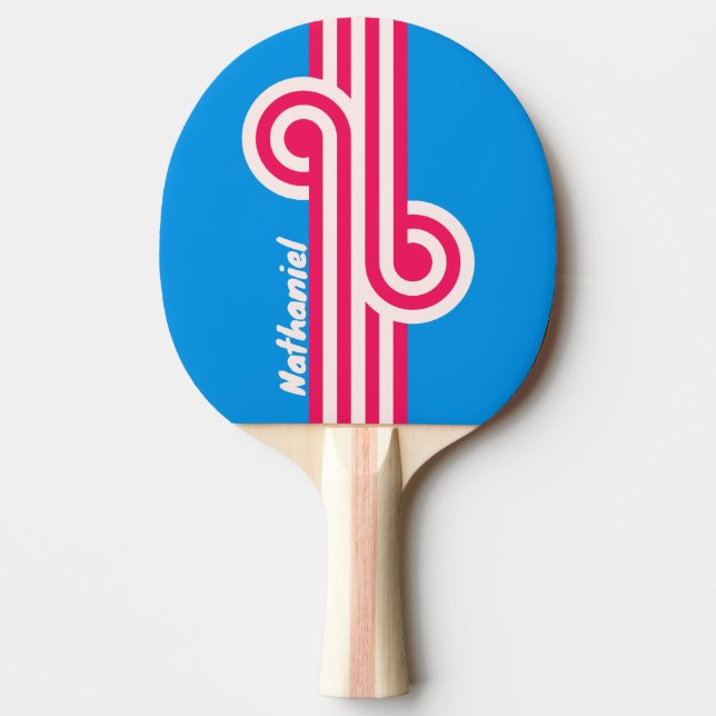 Pala De Ping Pong Retro Blue Crush Loop con Nombre (Anverso)